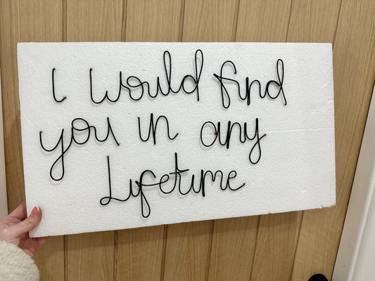 'I Would Find You In Any Lifetime' wire wall sign